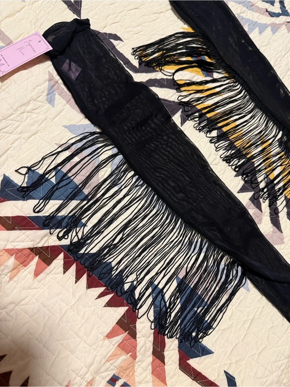 Empress Mimi Black Sheer Fringe Arm Sleeves